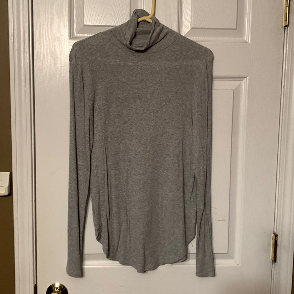 Ribbed grey turtle neck.  Long sleeve